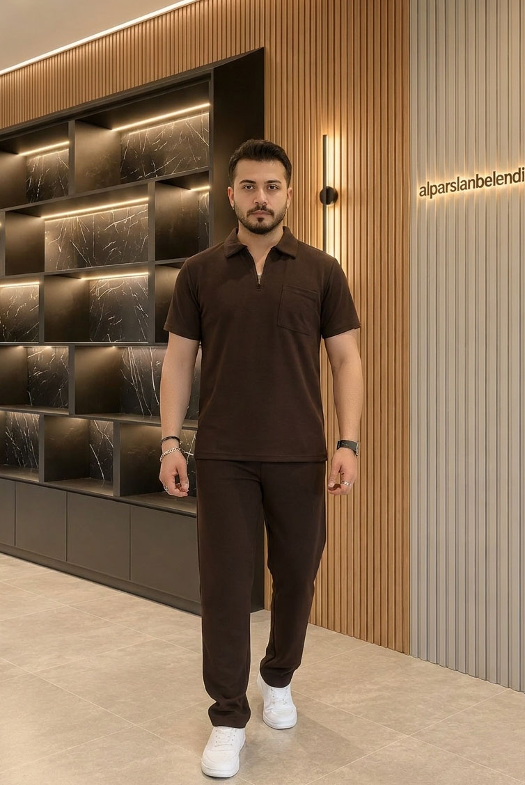 Zra Krep Likralı Erkek İkili Takım Acıkahve