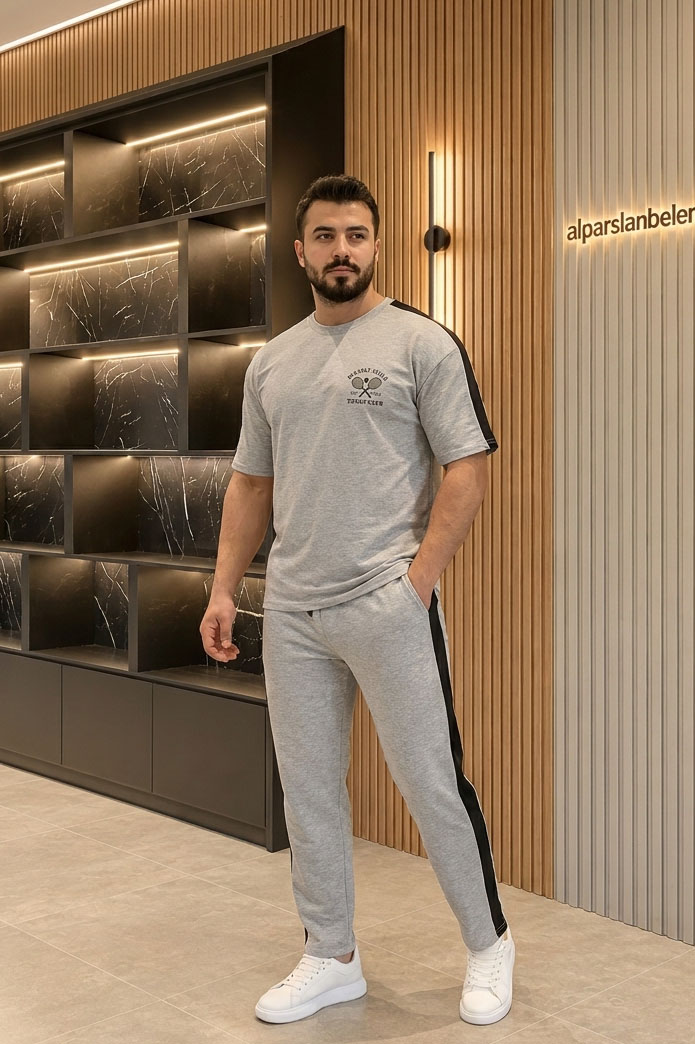 2 İplik Garnili Erkek İkili Takım Gri