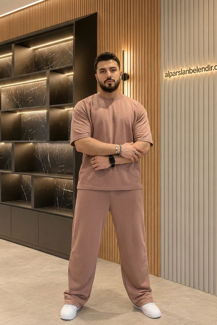 İki İplik Oversize Erkek Takım Kahve