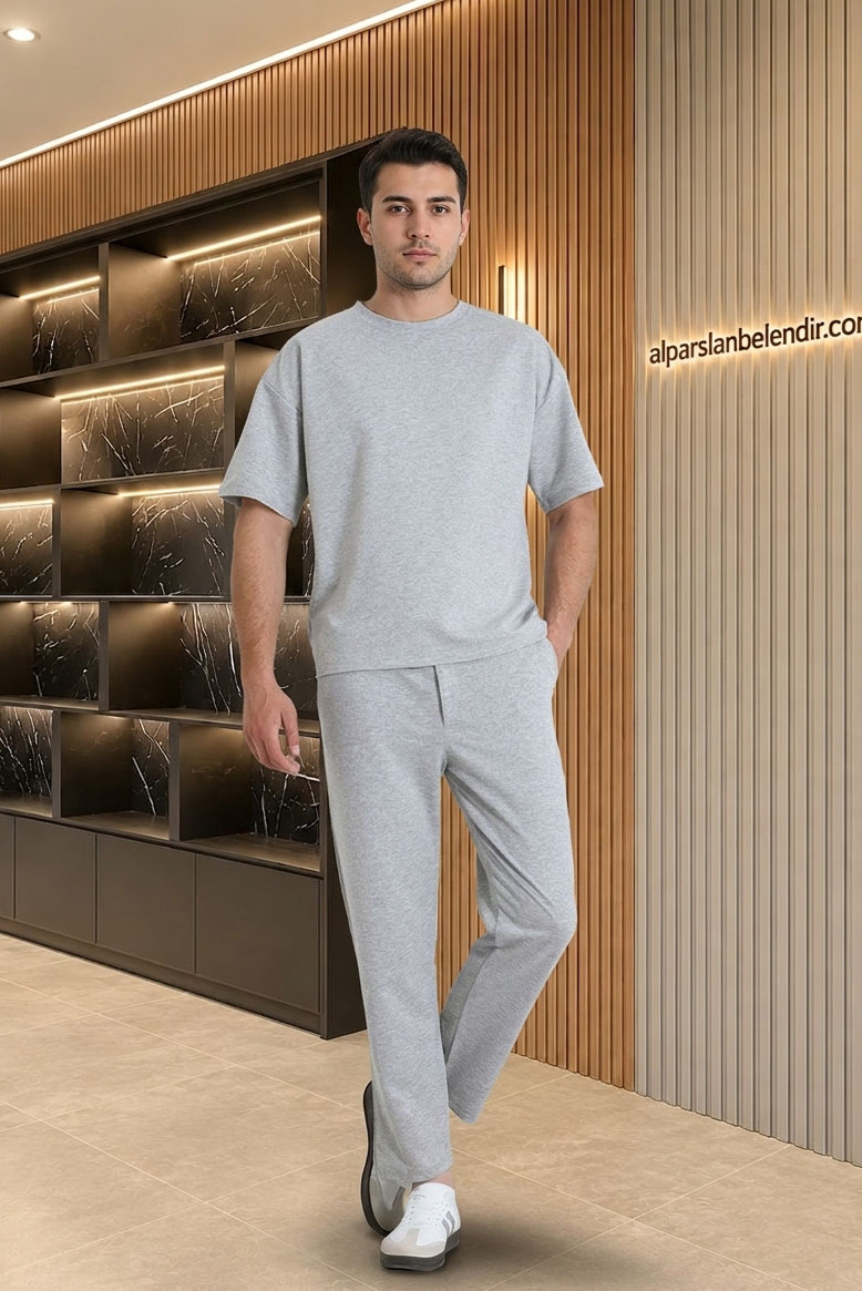 İki İplik Relaxed Baggy Erkek Takım Gri