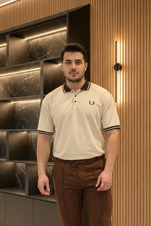 Premium Pike Polo Yaka Oversize Erkek Tişört Bej