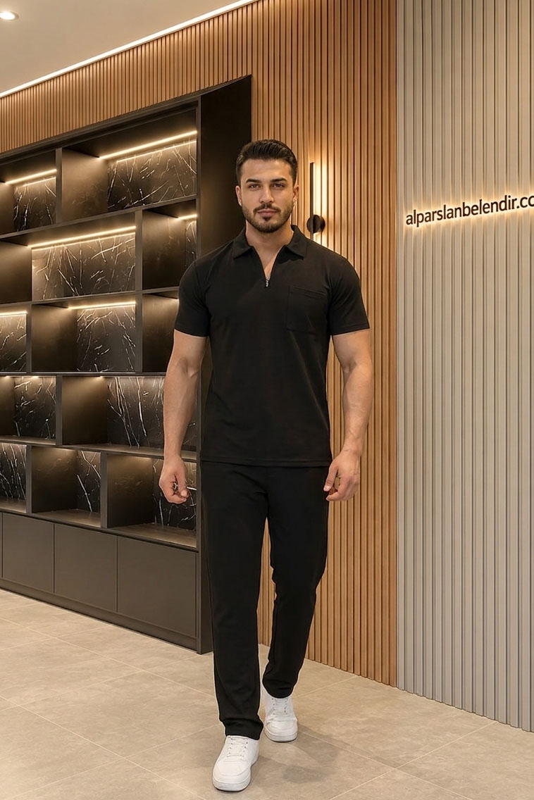 Zra Krep Likralı Erkek İkili Takım Siyah