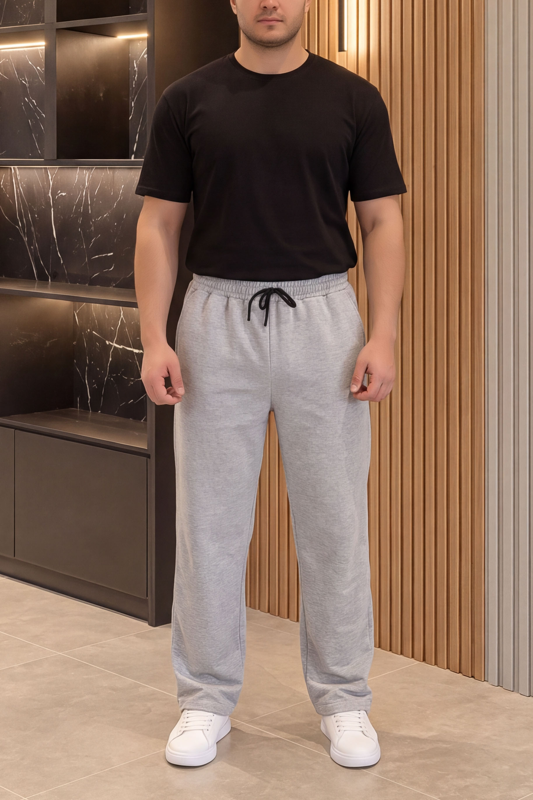 2 İplik 3 Cepli Erkek Baggy Eşofman Altı Gri
