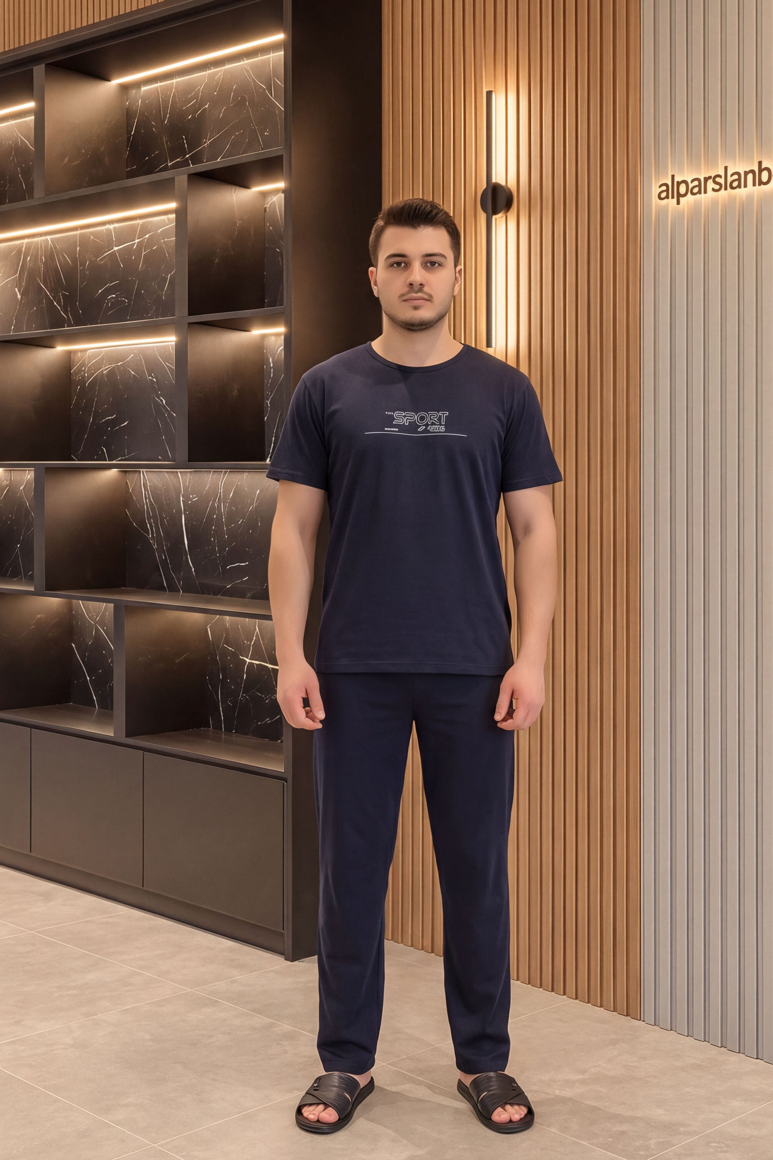Süprem Baskılı Erkek Pijama Takımı Lacivert