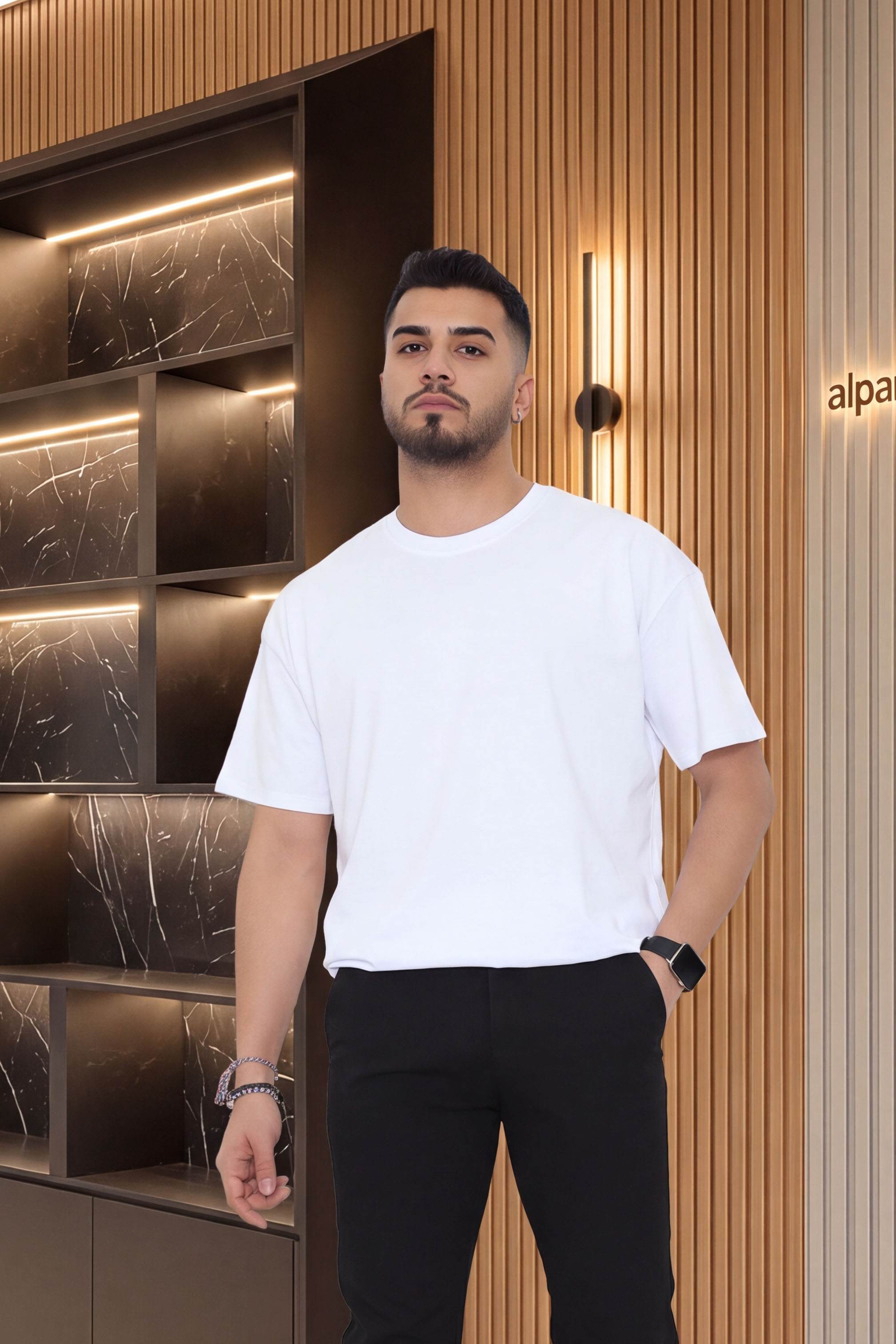 Erkek Kompak Penye Unisex Baskısız Oversize Tişört Beyaz