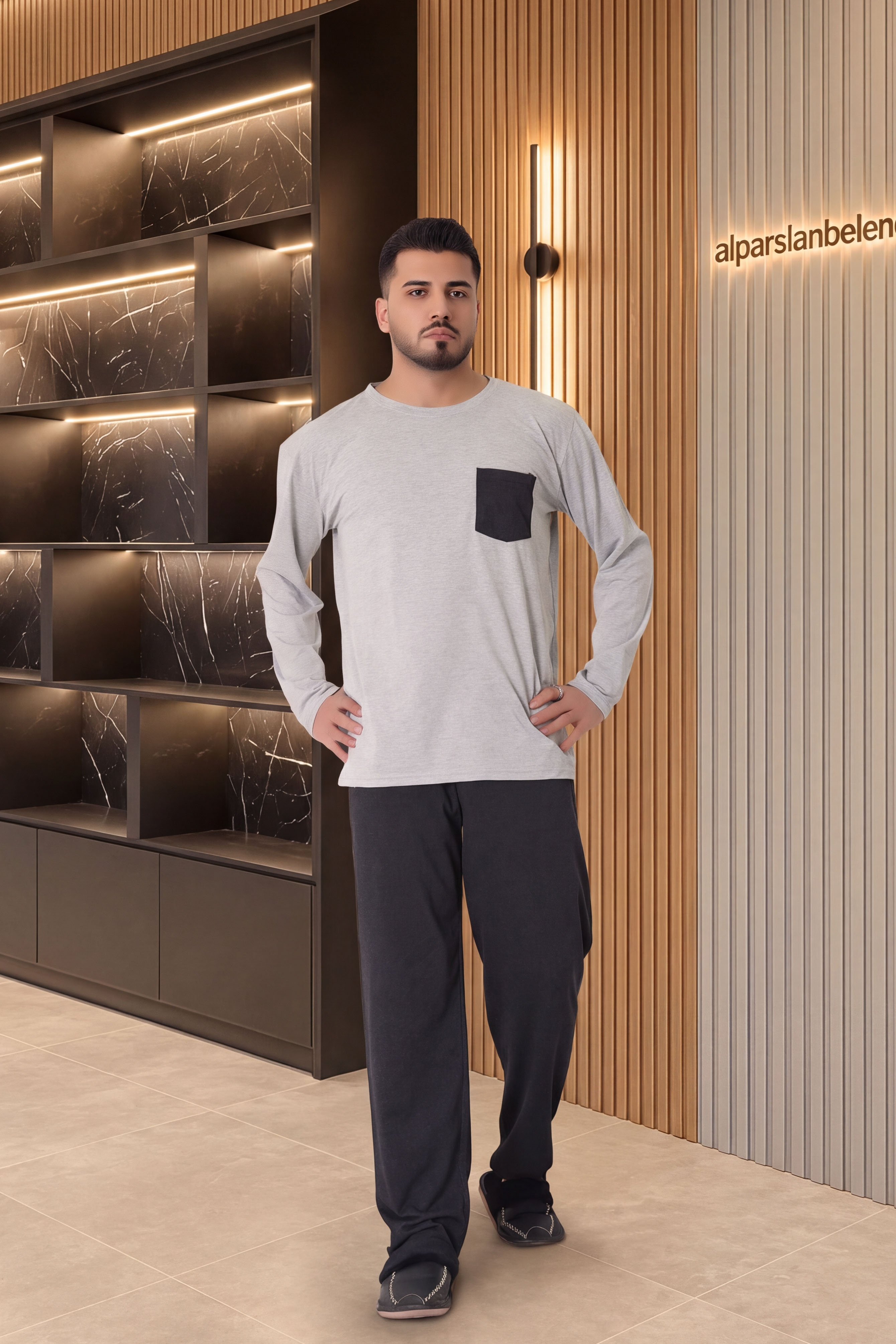 Cep Detay Süprem Erkek Pijama Takımı Gri