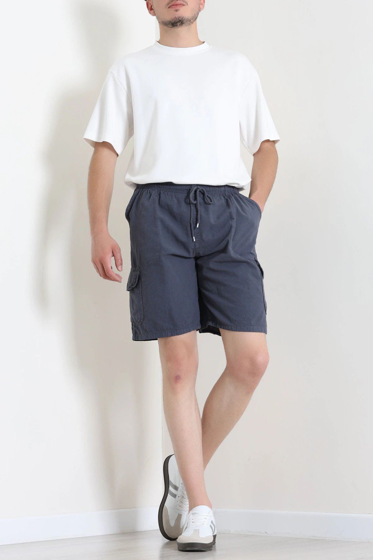 Keten Beli Lastik Kargo Cep Şort Antrasit - 75184.2170.