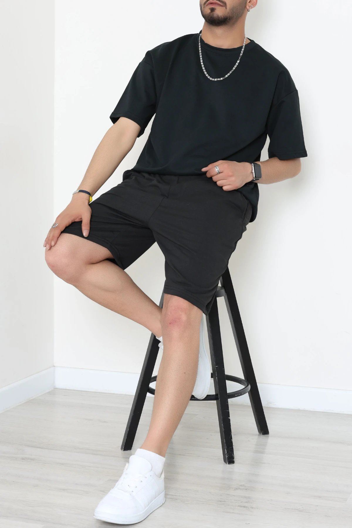İki İplik Oversize Şortlu Erkek Takım Siyah - 80274.1567.