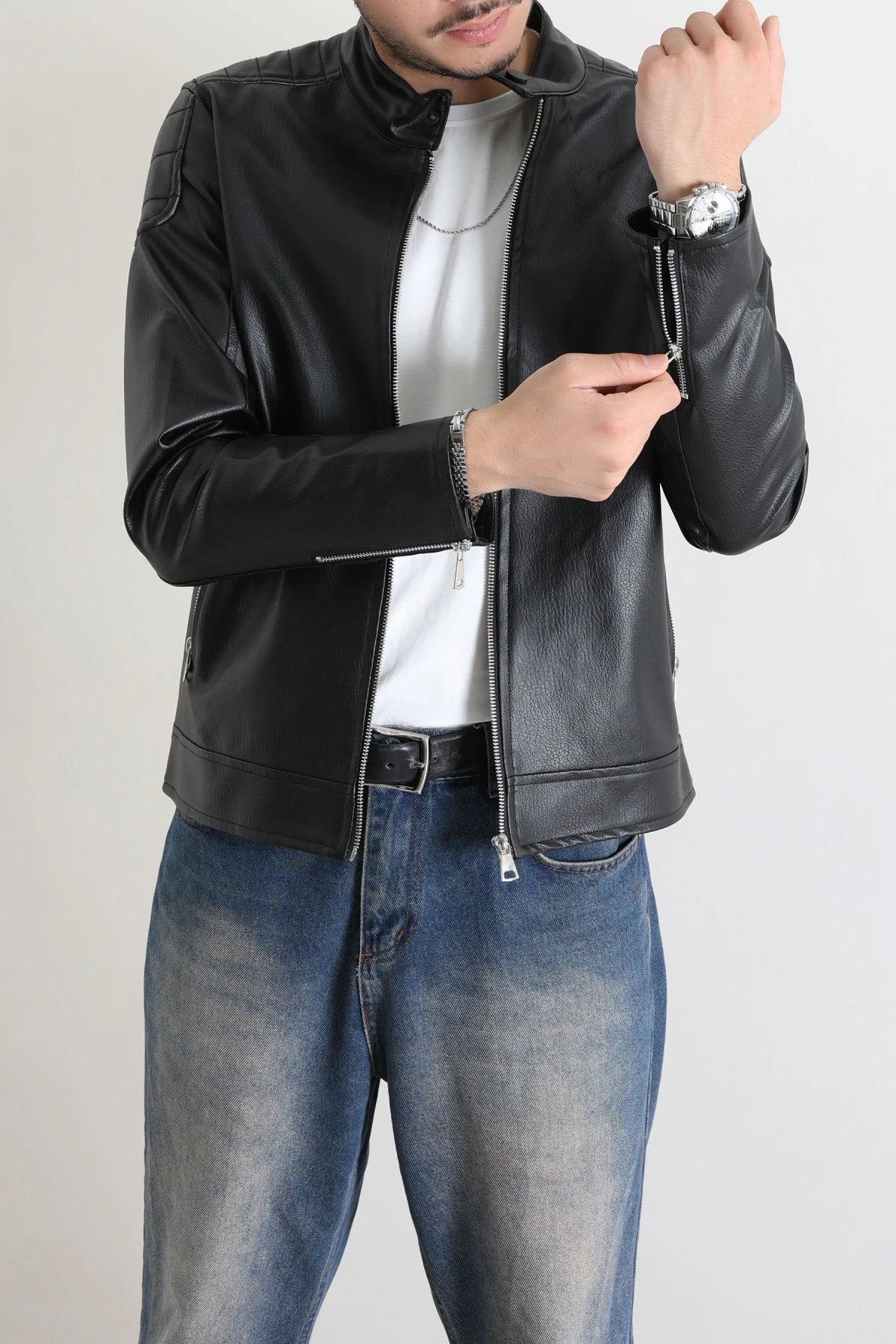 İthal Deri Erkek Ceket Siyah Model TV-97269