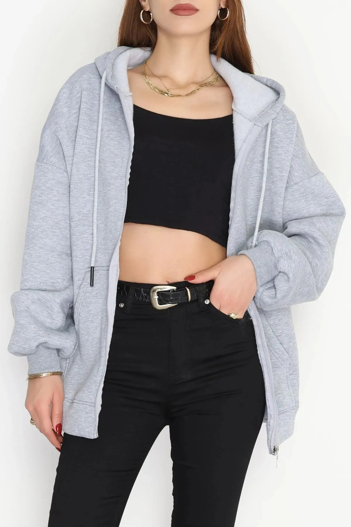 Erkek 3 İplik Kompakt Oversize Sweat Gri