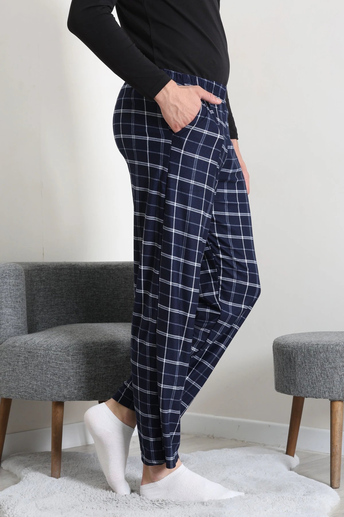 Süet Cepli Erkek Pijama Alt Lacivert