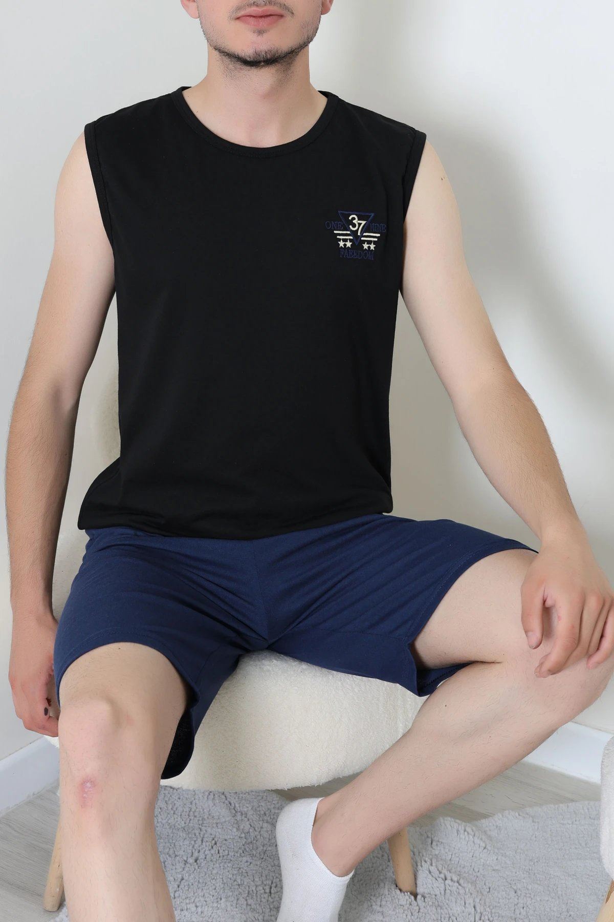 Süprem Şortlu Erkek Pijama Takımı Siyahlacivert - 42983.1048.