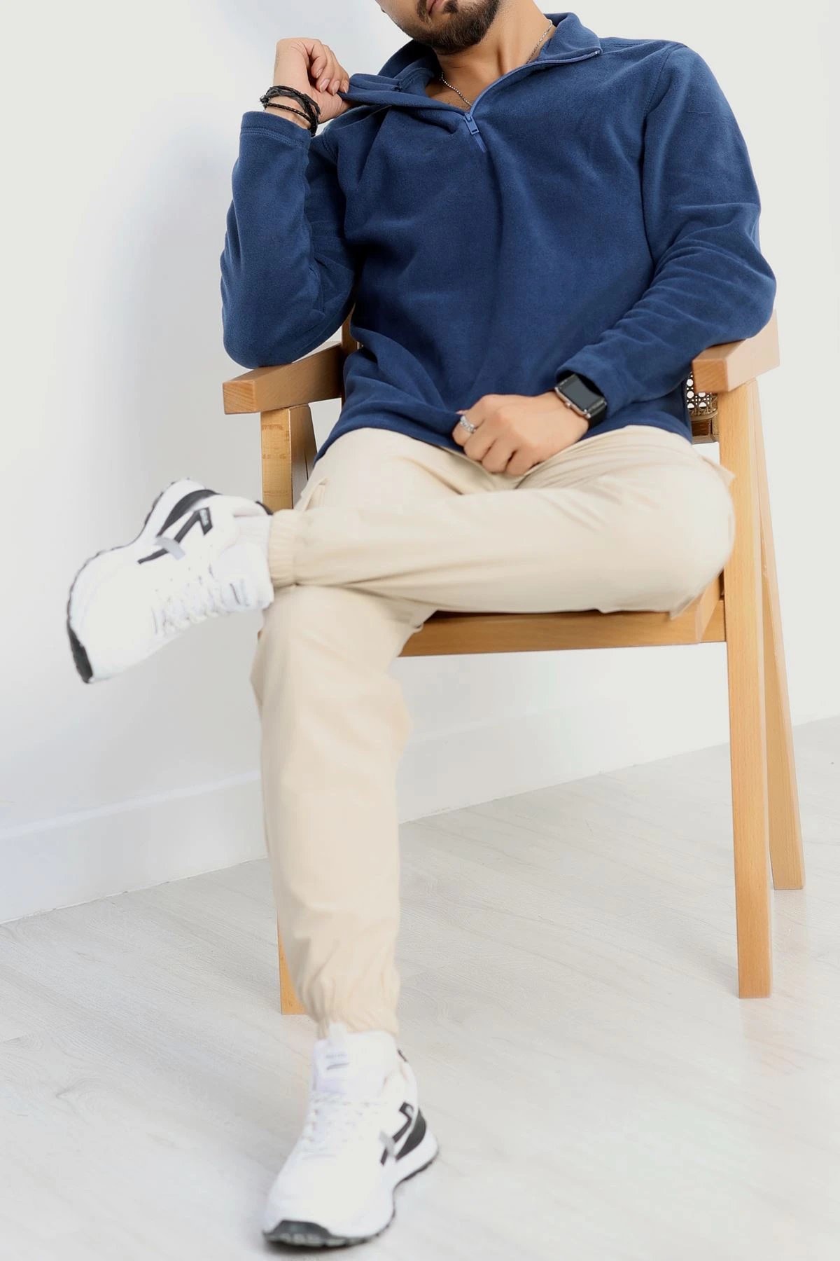 Yarım Fermuar Erkek Polar Sweat İndigo