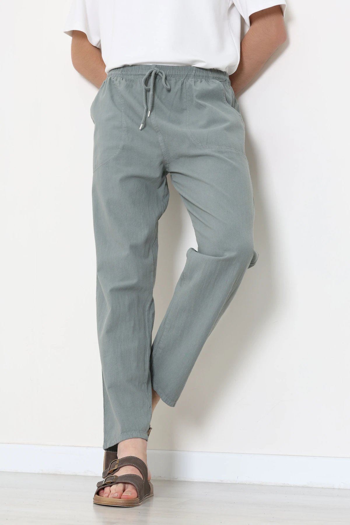 Beli Lastikli Keten Rahat Kesim Erkek Pantolon Haki - 71607.2170.