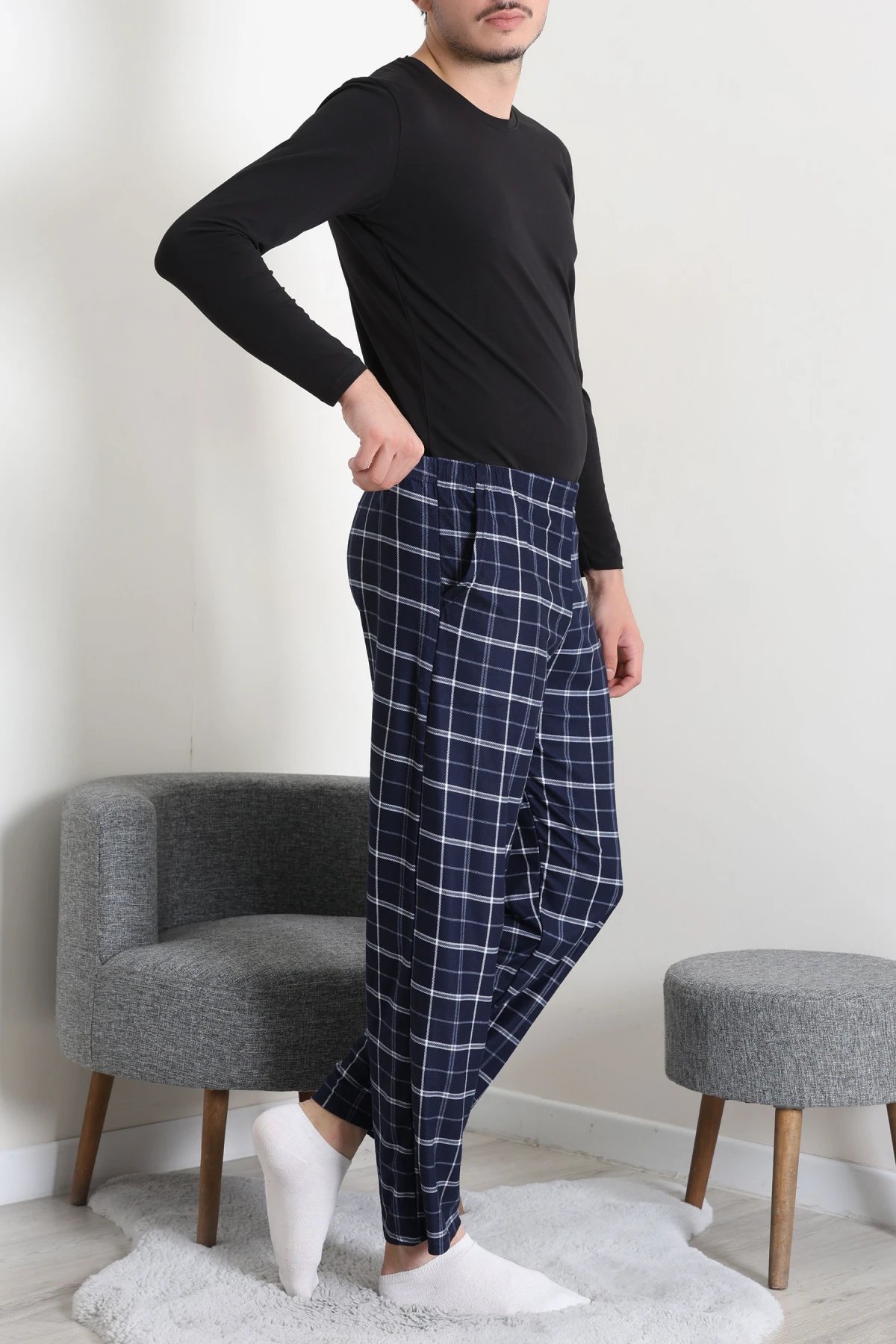 Süet Cepli Erkek Pijama Alt Lacivert