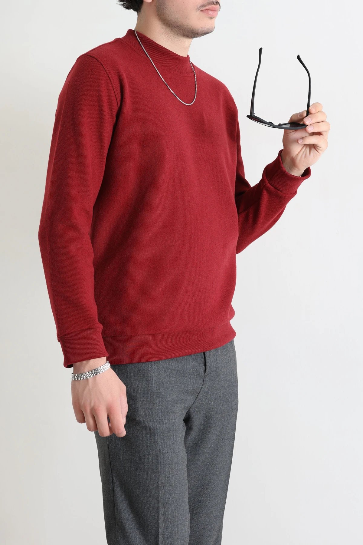 Selanik Yarım Boğazlı Erkek Sweat Bordo