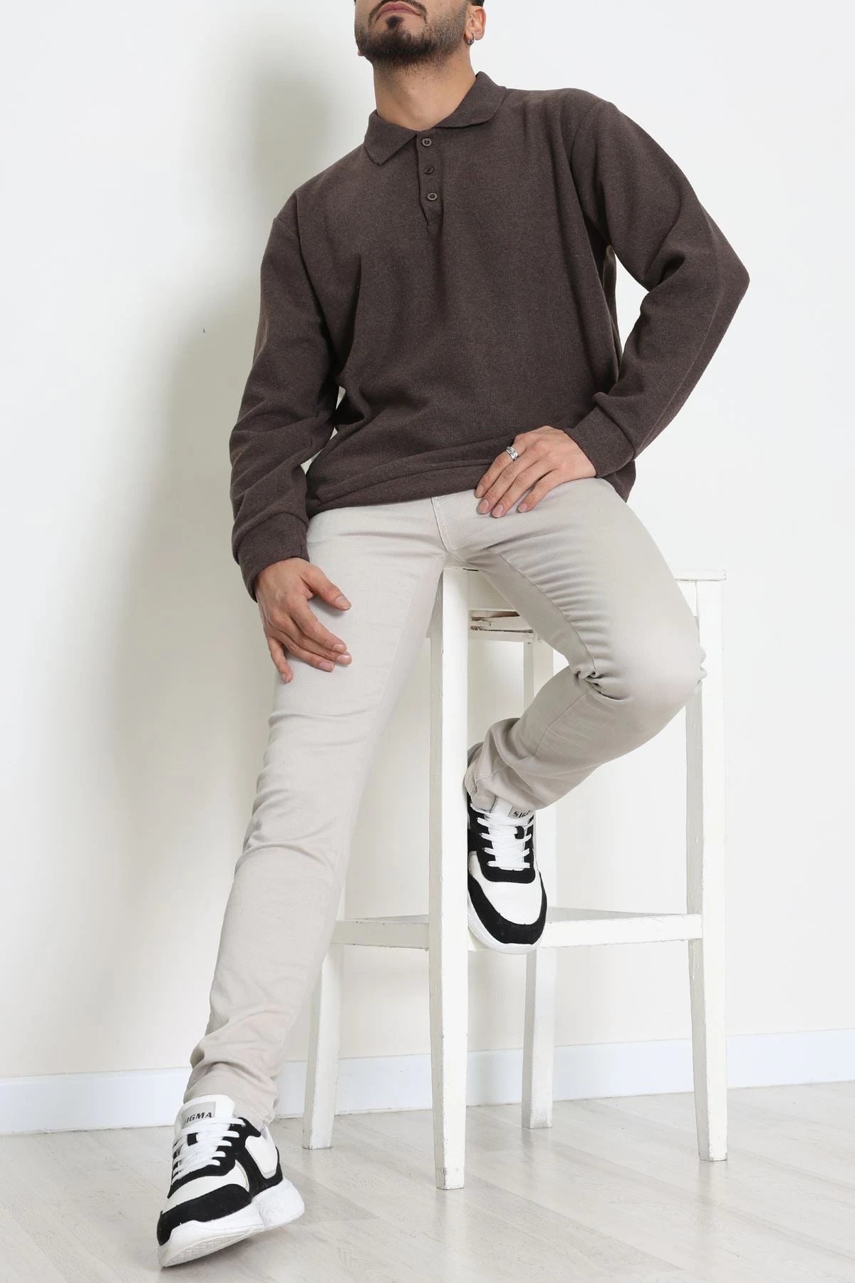 Polo Yaka Selanik Erkek Sweat Kahve