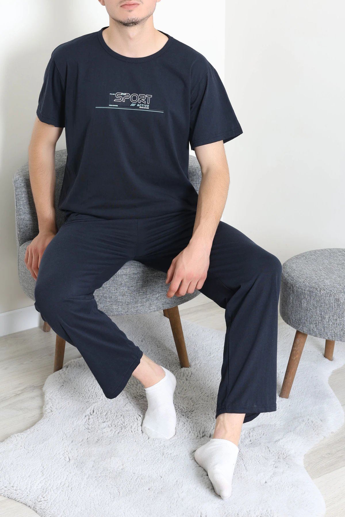 Süprem Baskılı Erkek Pijama Takımı Lacivert