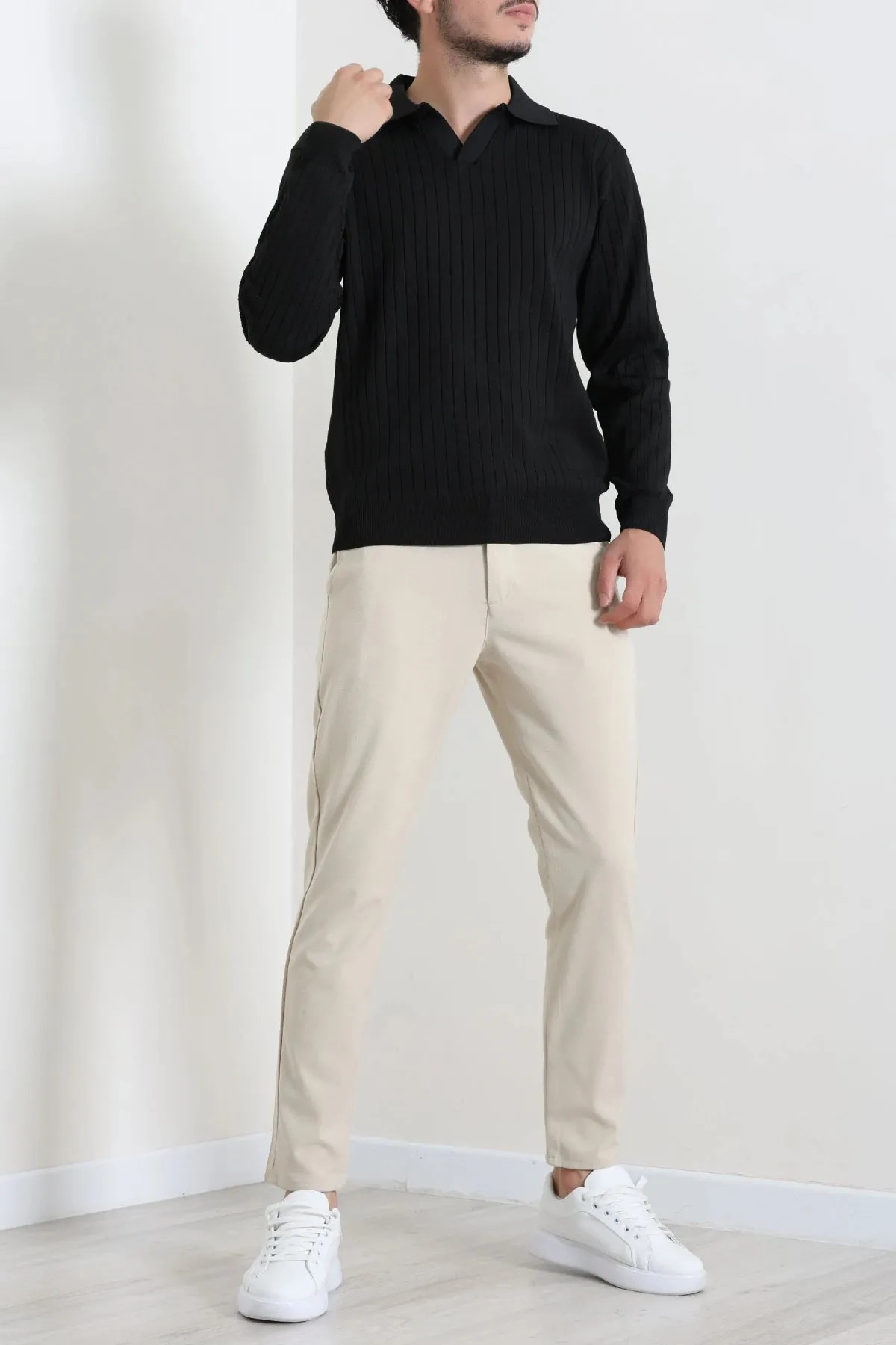 Polo Yaka Erkek Triko Siyah