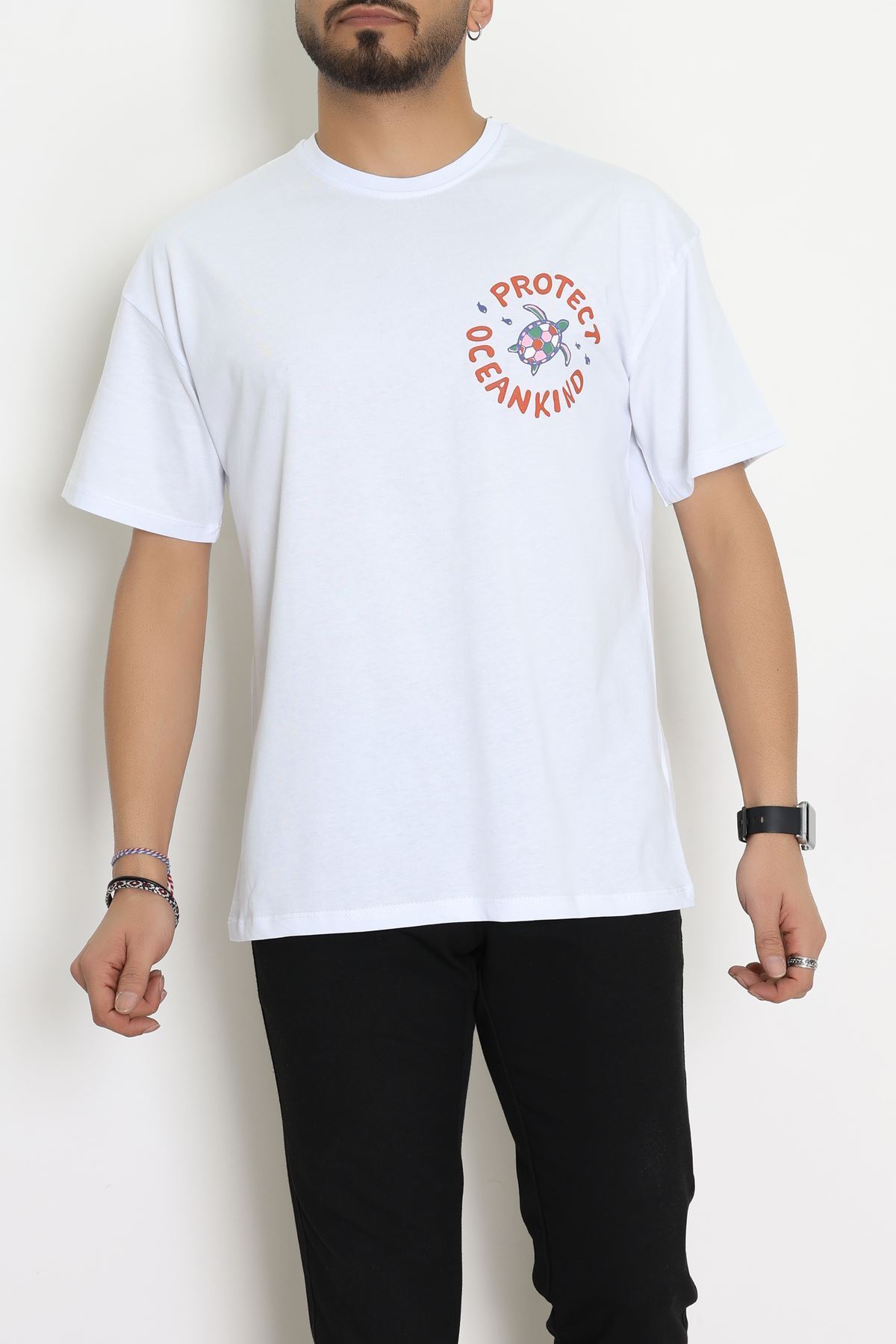 Kompakt Penye Unisex Tişört Beyazzümrüt - 55064.1872.