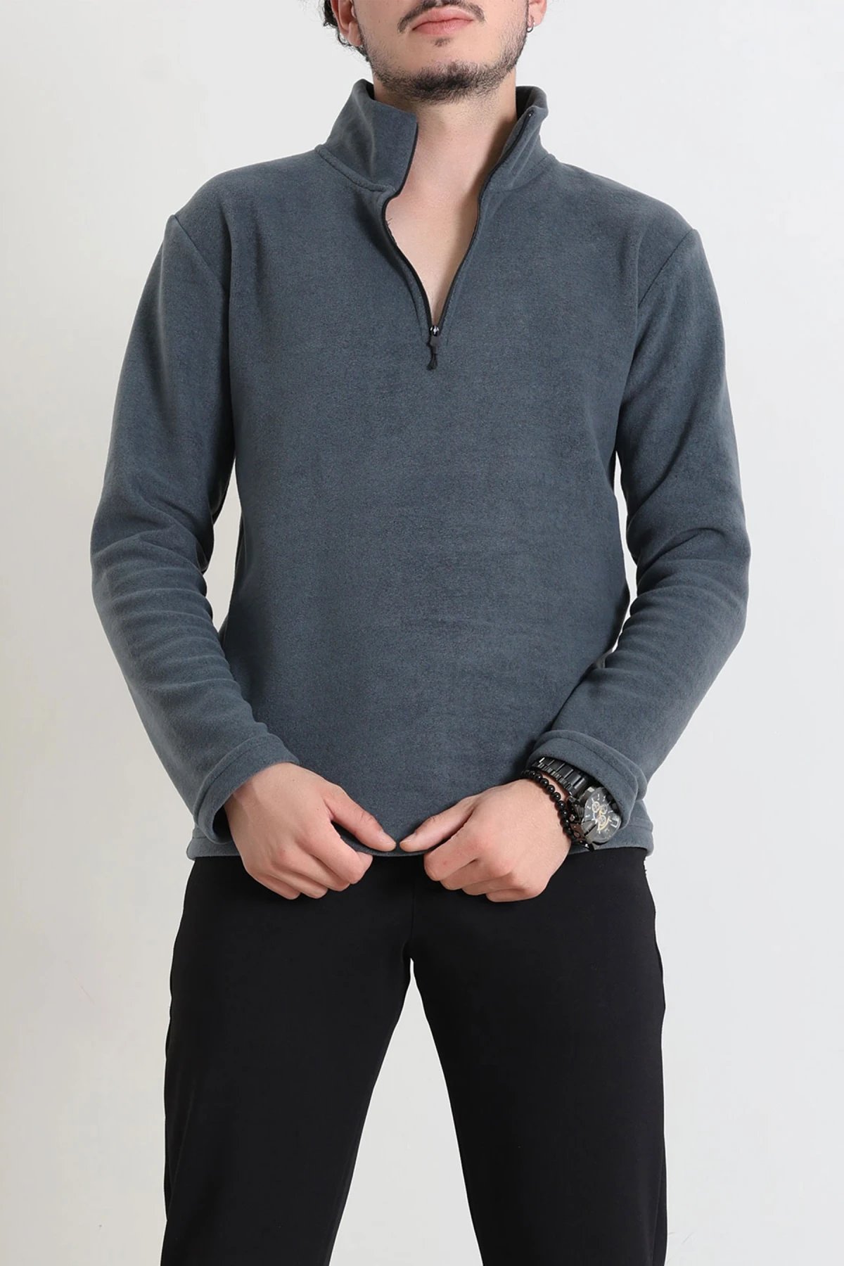 Yarım Fermuarlı Polar Erkek Sweat Antrasit
