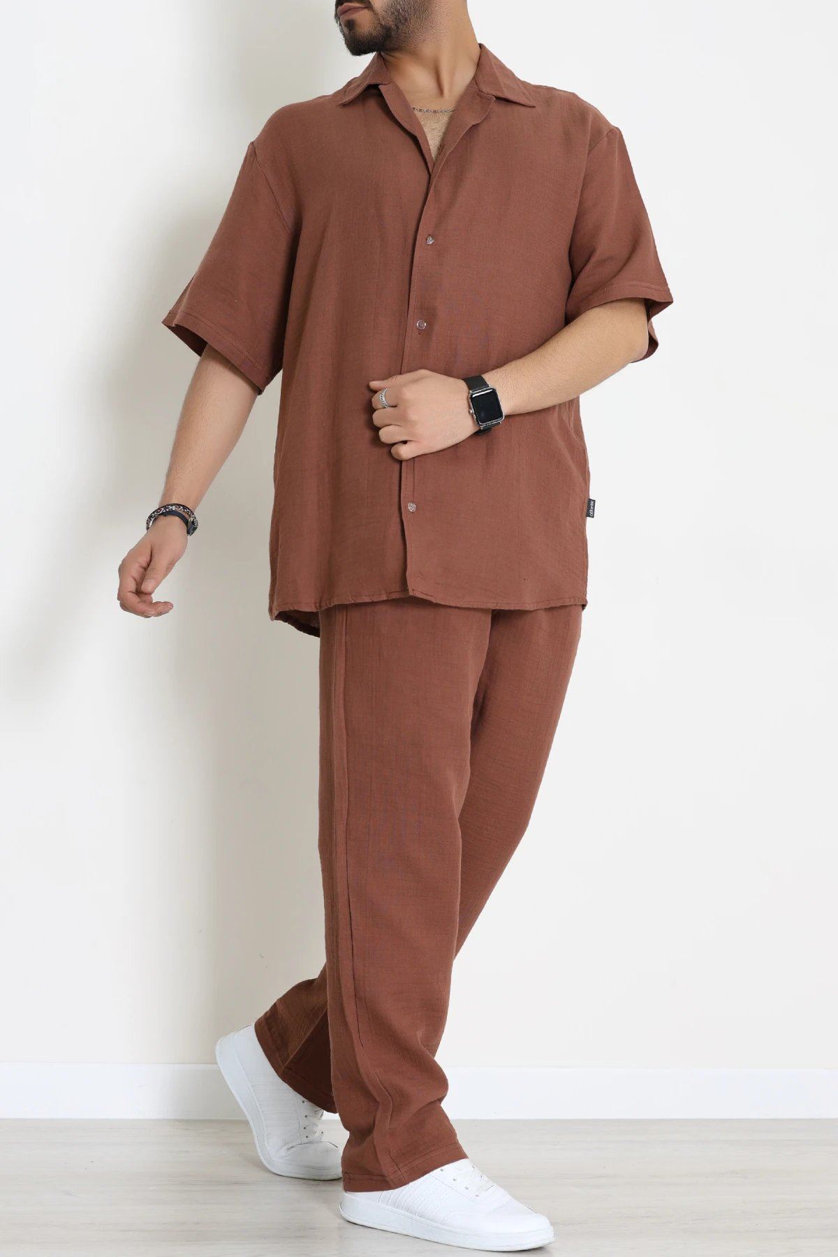 Oversize Müslin Gömlekli Takım Açıkkahve - 71229.1937.