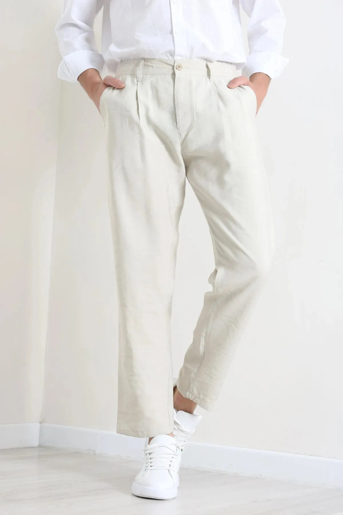 Erkek Modal Baggy Beli Lastikli Pantolon Bej