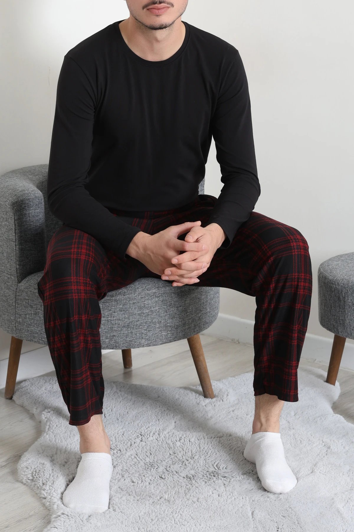 Süet Cepli Erkek Pijama Alt Bordo