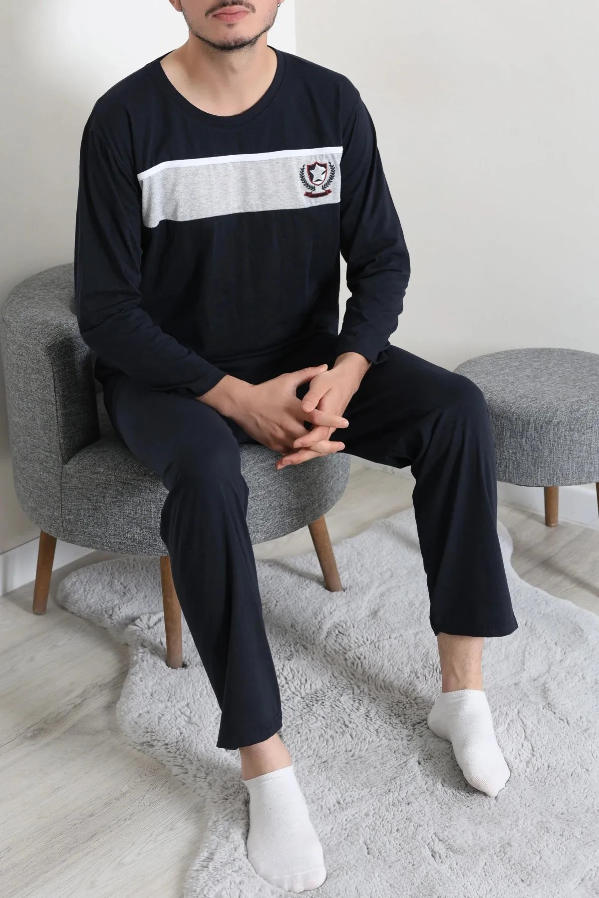 Süprem Baskılı Erkek Pijama Takımı Lacivert