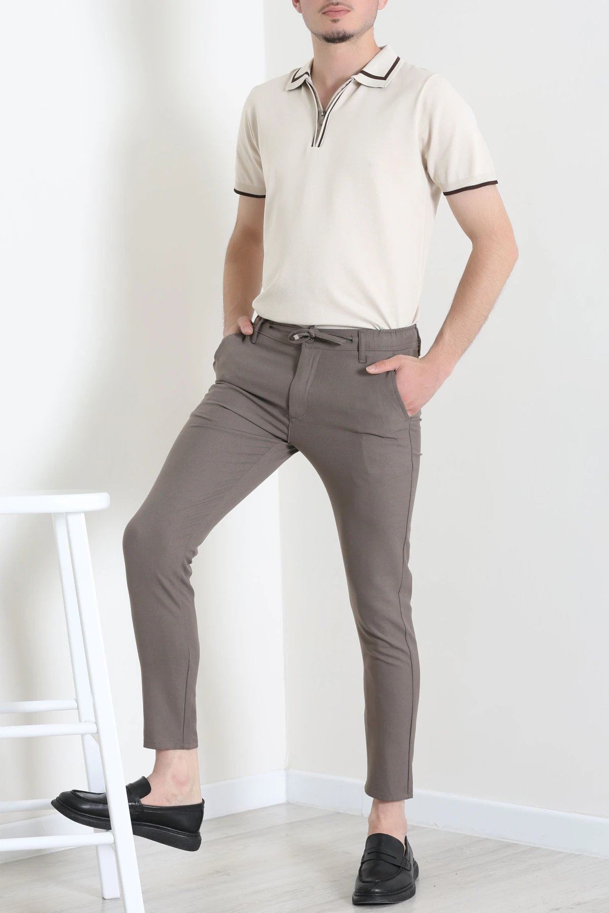 Dokuma Beli Lastikli Erkek Jogger Pantolon Vizon - 42515.2091.
