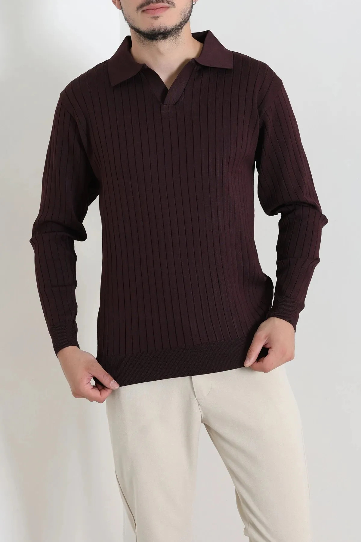Polo Yaka Erkek Triko Mürdüm