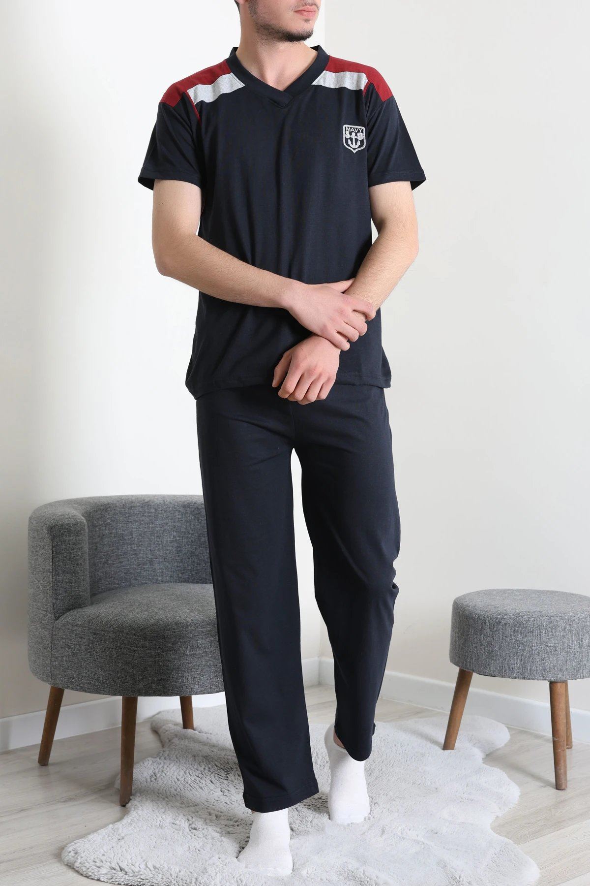 V Yaka Erkek Pijama Takımı Koyulaci - 41534.1838.