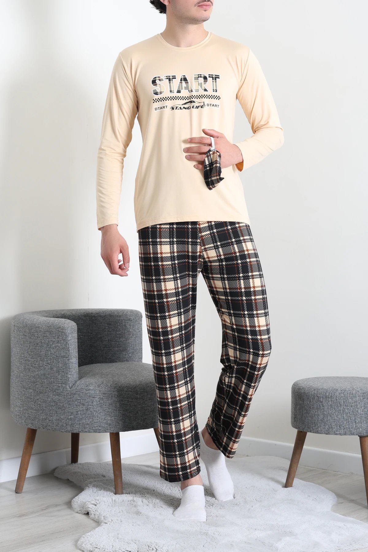 Milan Erkek Pijama Takımı Bej
