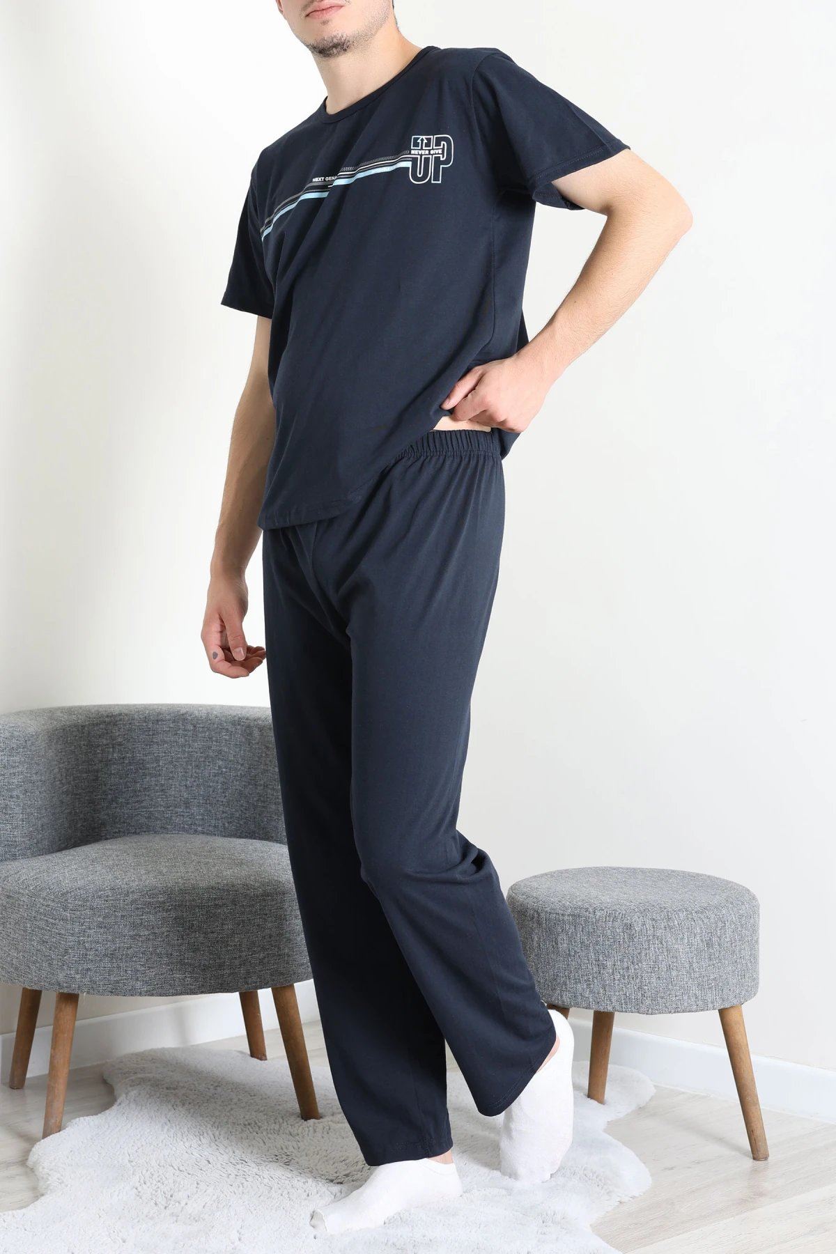 Süprem Baskılı Erkek Pijama Takımı Lacimavi - 75181.1961.
