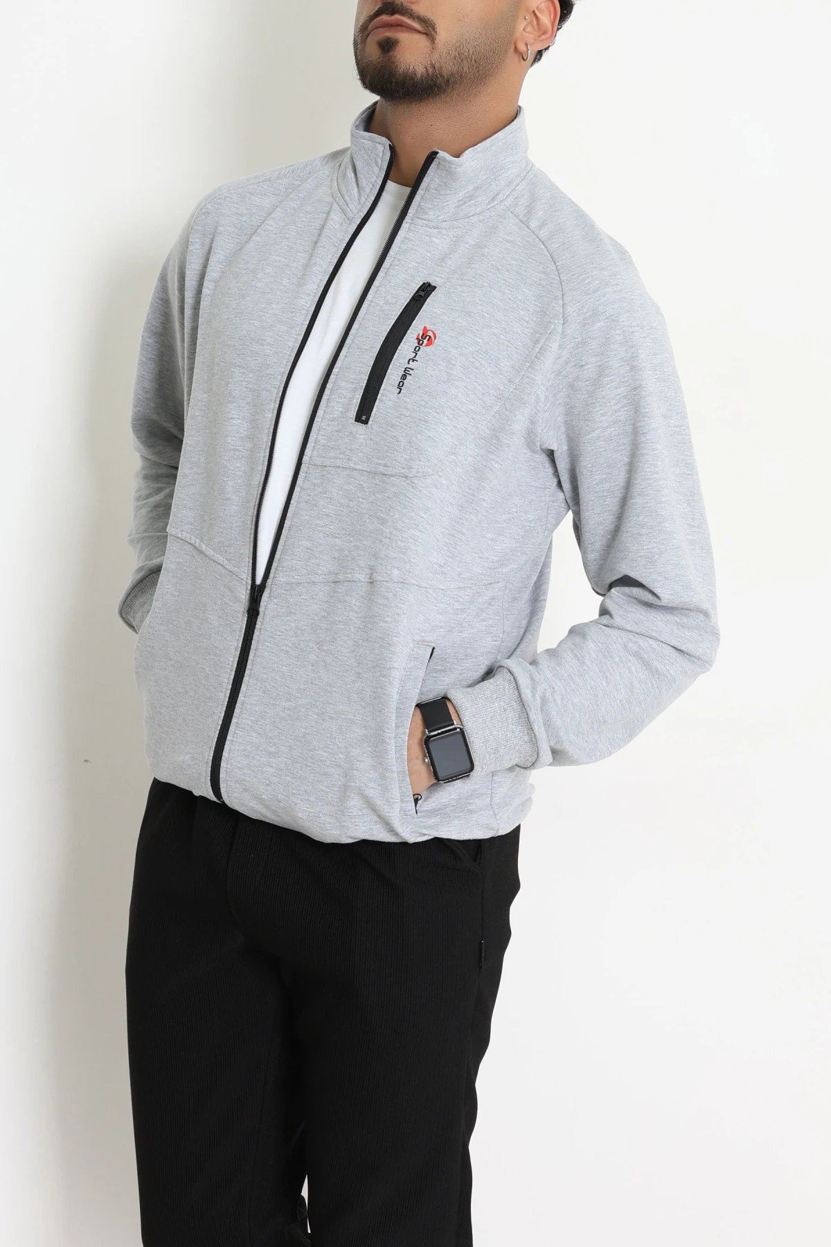 2 İplik Kompak Erkek Fermuarlı Sweat Gri - 70924.1937.