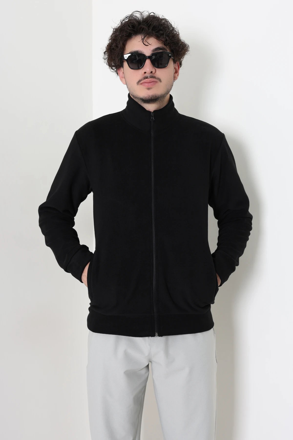 Polar Fleto Cepli Fermuarlı Erkek Sweat Siyah