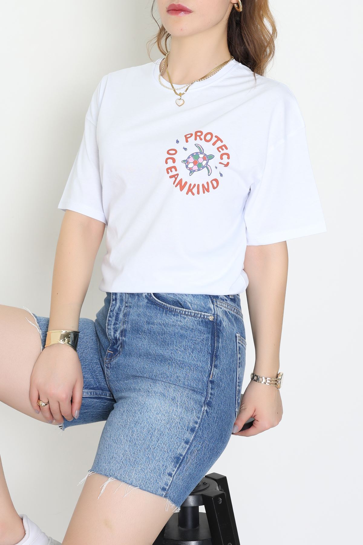 Kompakt Penye Unisex Tişört Beyazzümrüt - 55064.1872.