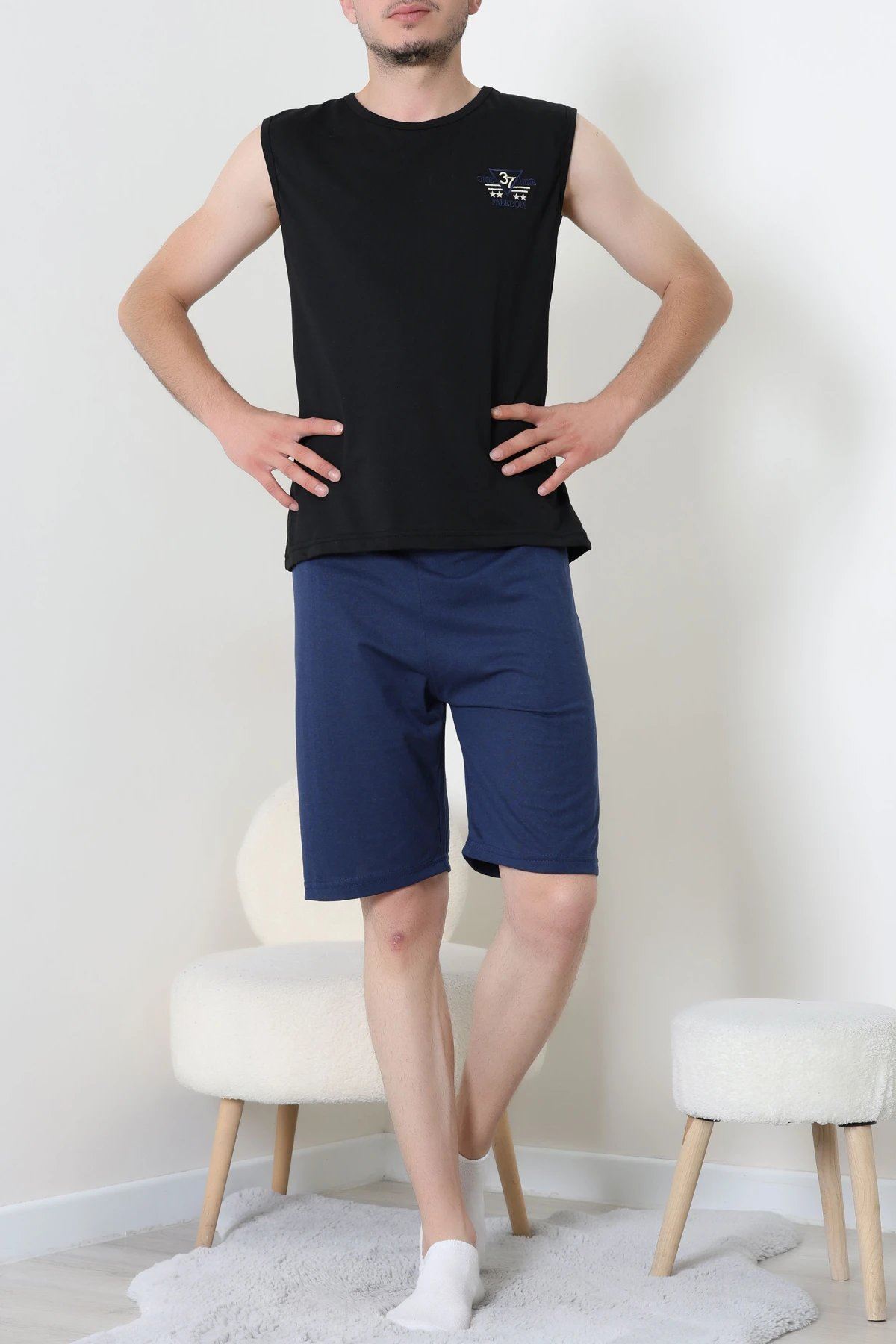 Süprem Şortlu Erkek Pijama Takımı Siyahlacivert - 42983.1048.