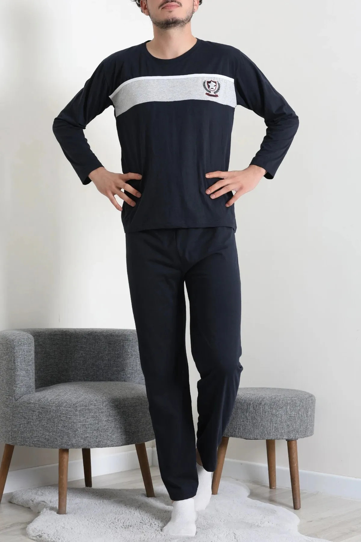 Süprem Baskılı Erkek Pijama Takımı Lacivert