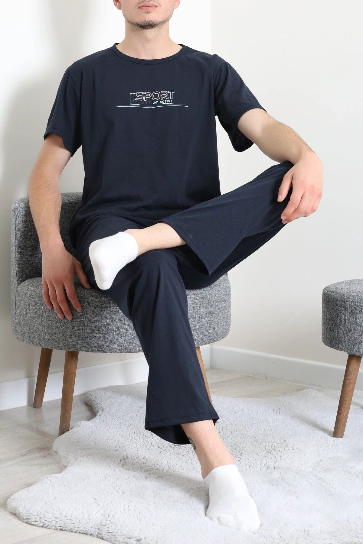 Süprem Baskılı Erkek Pijama Takımı Lacivert