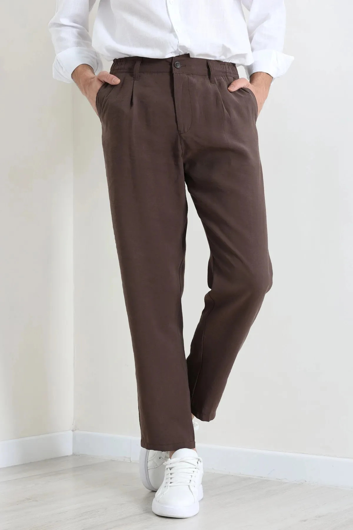 Erkek Modal Baggy Beli Lastikli Pantolon Kahve