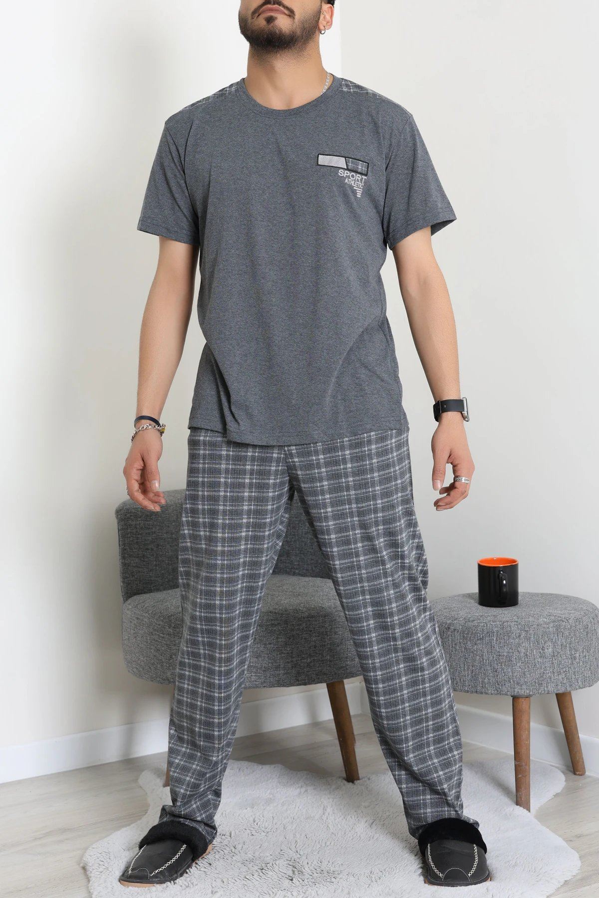 Süprem Ekose Erkek Pijama Takımı Füme - 41985.1048.