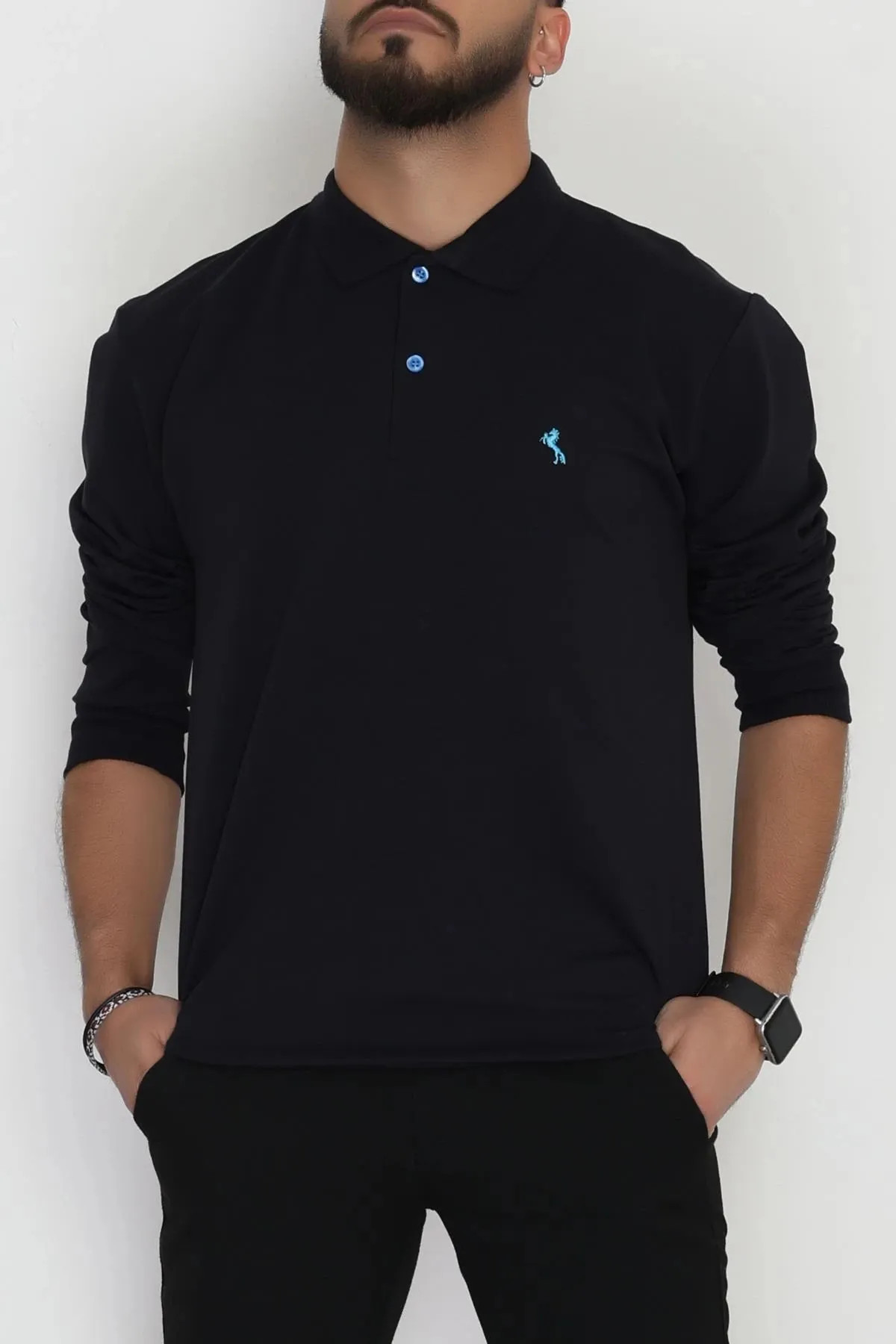 2 İplik Likralı Polo Yaka Erkek Sweat Koyulaci