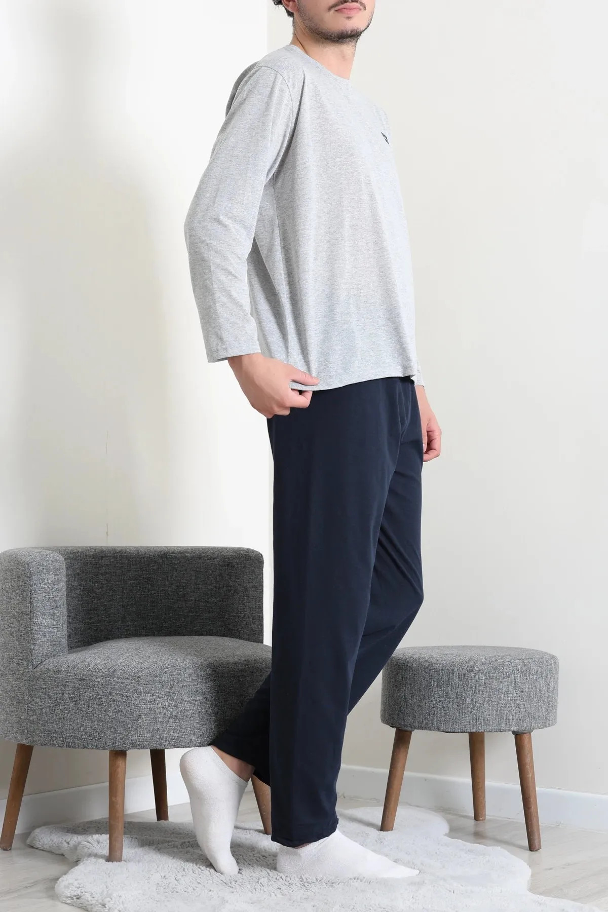 Süprem Nakışlı Erkek Pijama Takımı Gri Model TV-96905