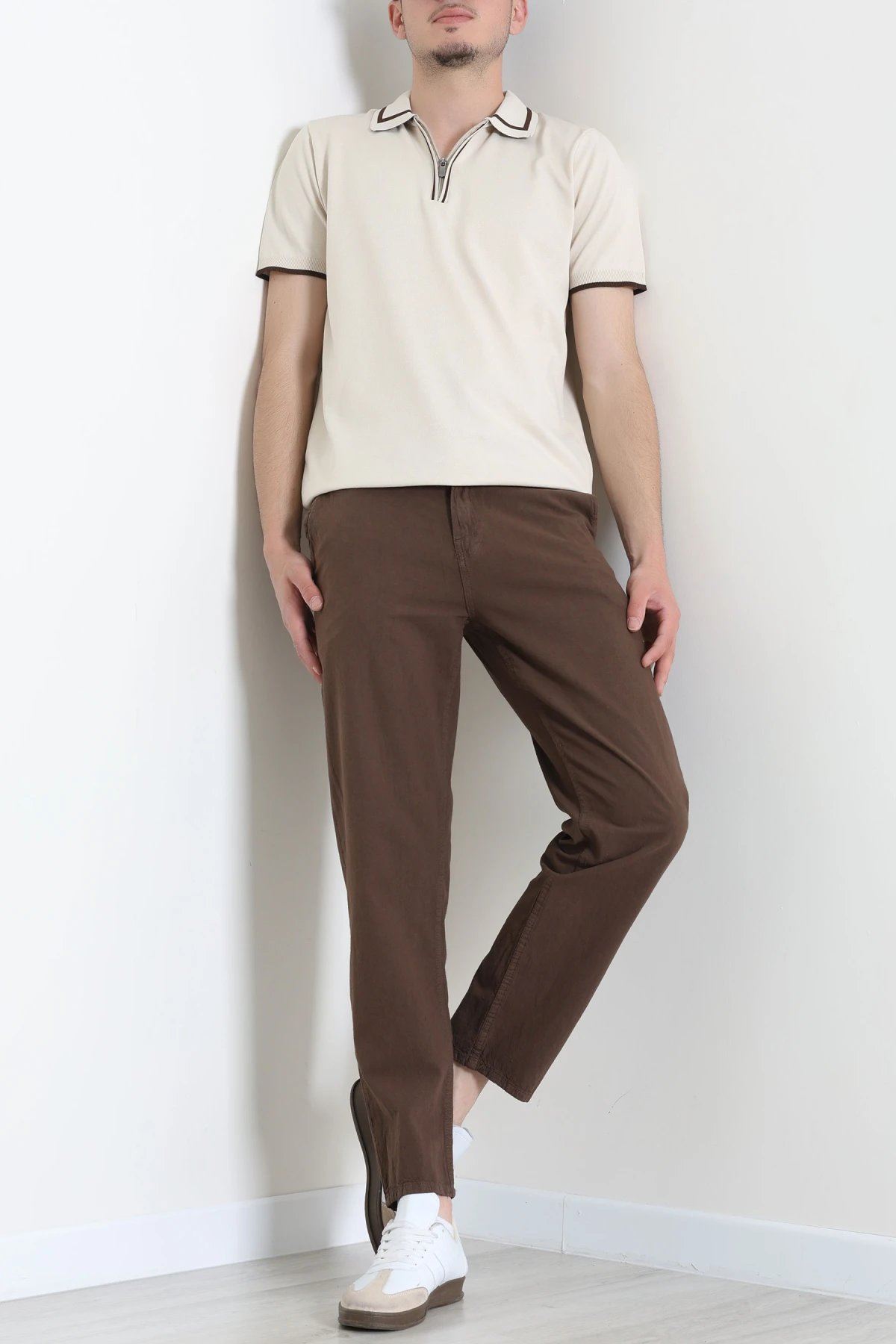Regular Fit Keten Erkek Pantolon Kahve - 71879.1947.