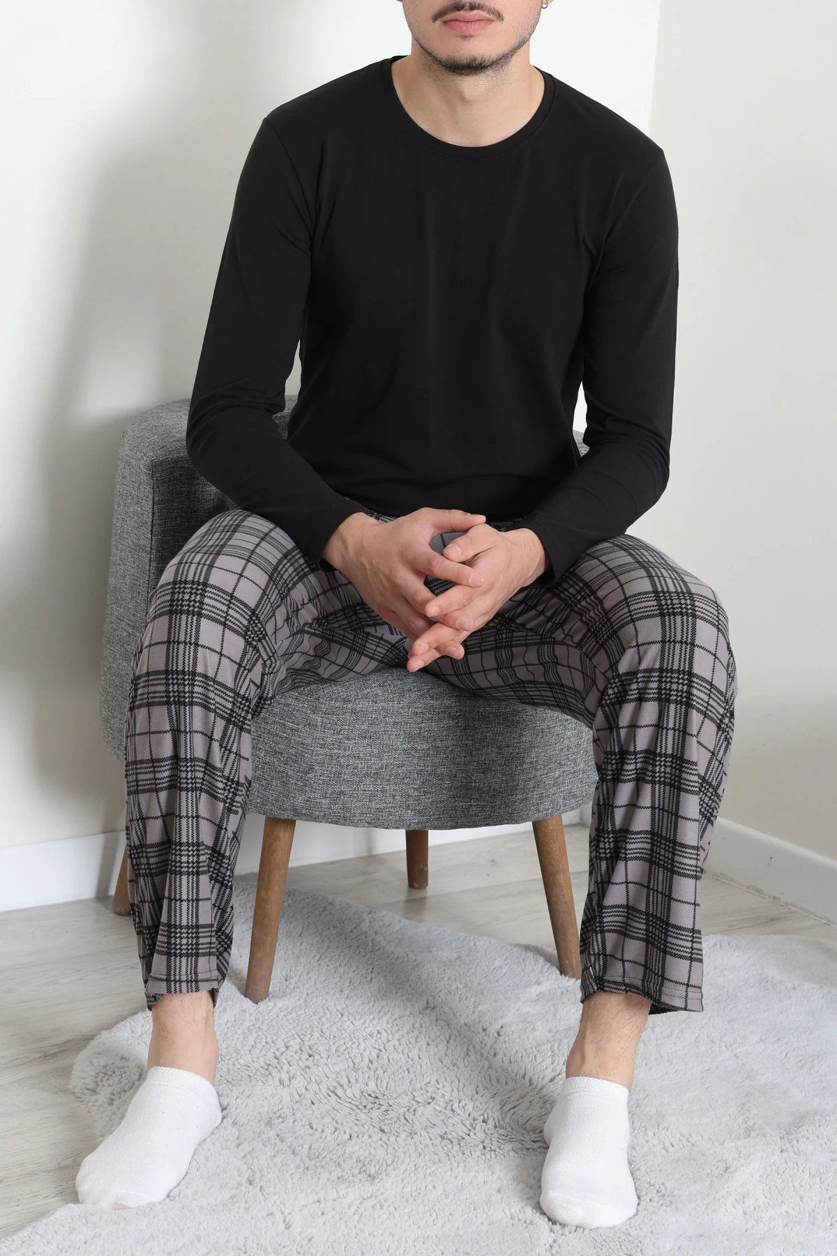 Süet Cepli Erkek Pijama Alt Gri