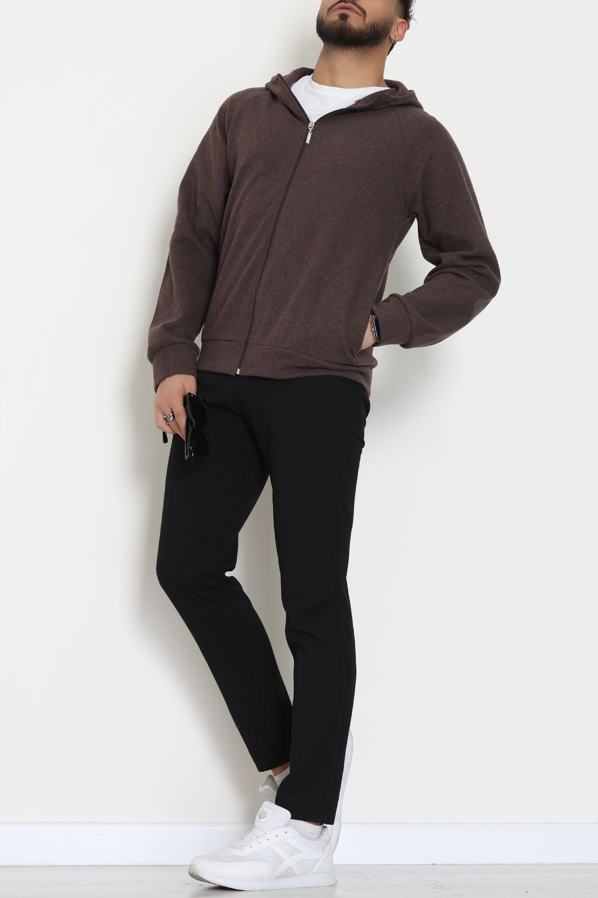 Selanik Kumaş Kapşonlu Erkek Sweat Acıkahve - 42799.1567.