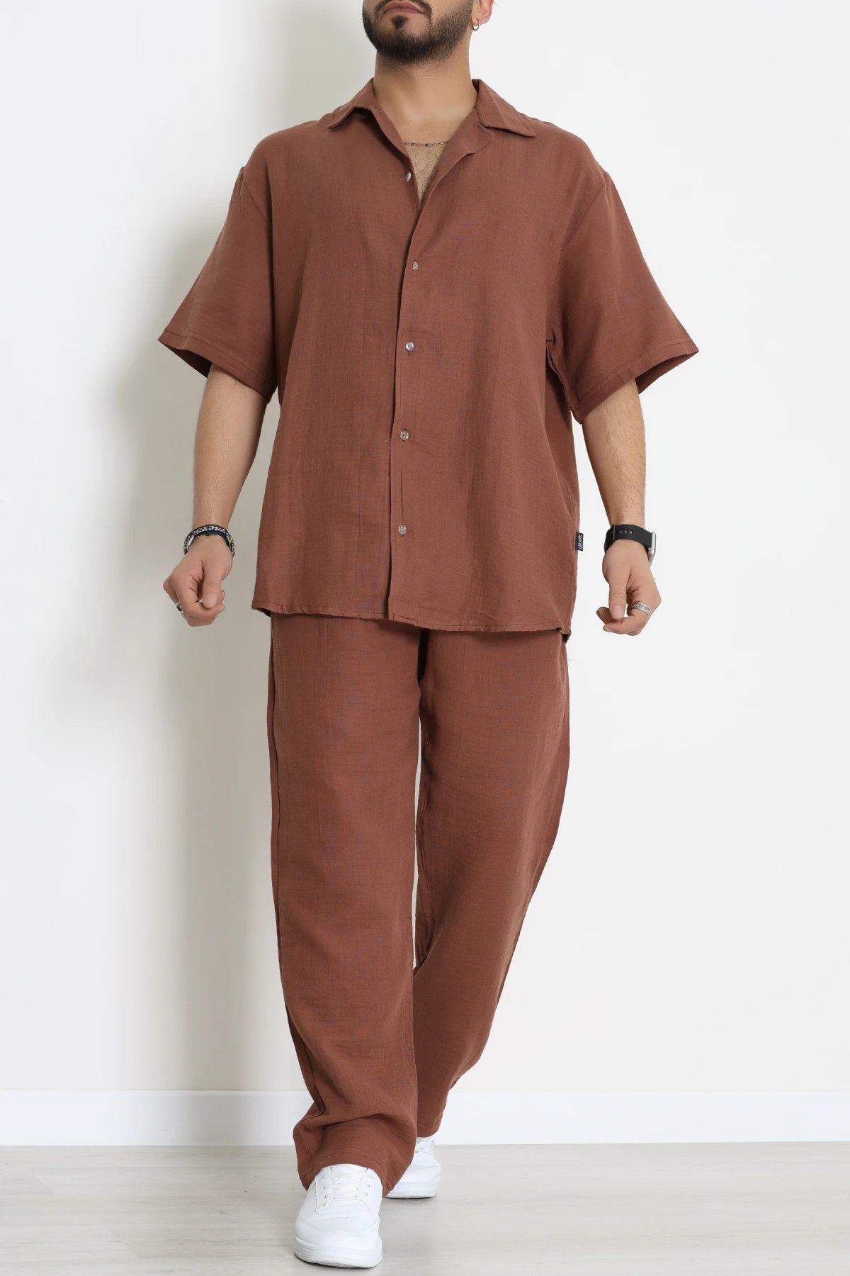 Oversize Müslin Gömlekli Takım Açıkkahve - 71229.1937.