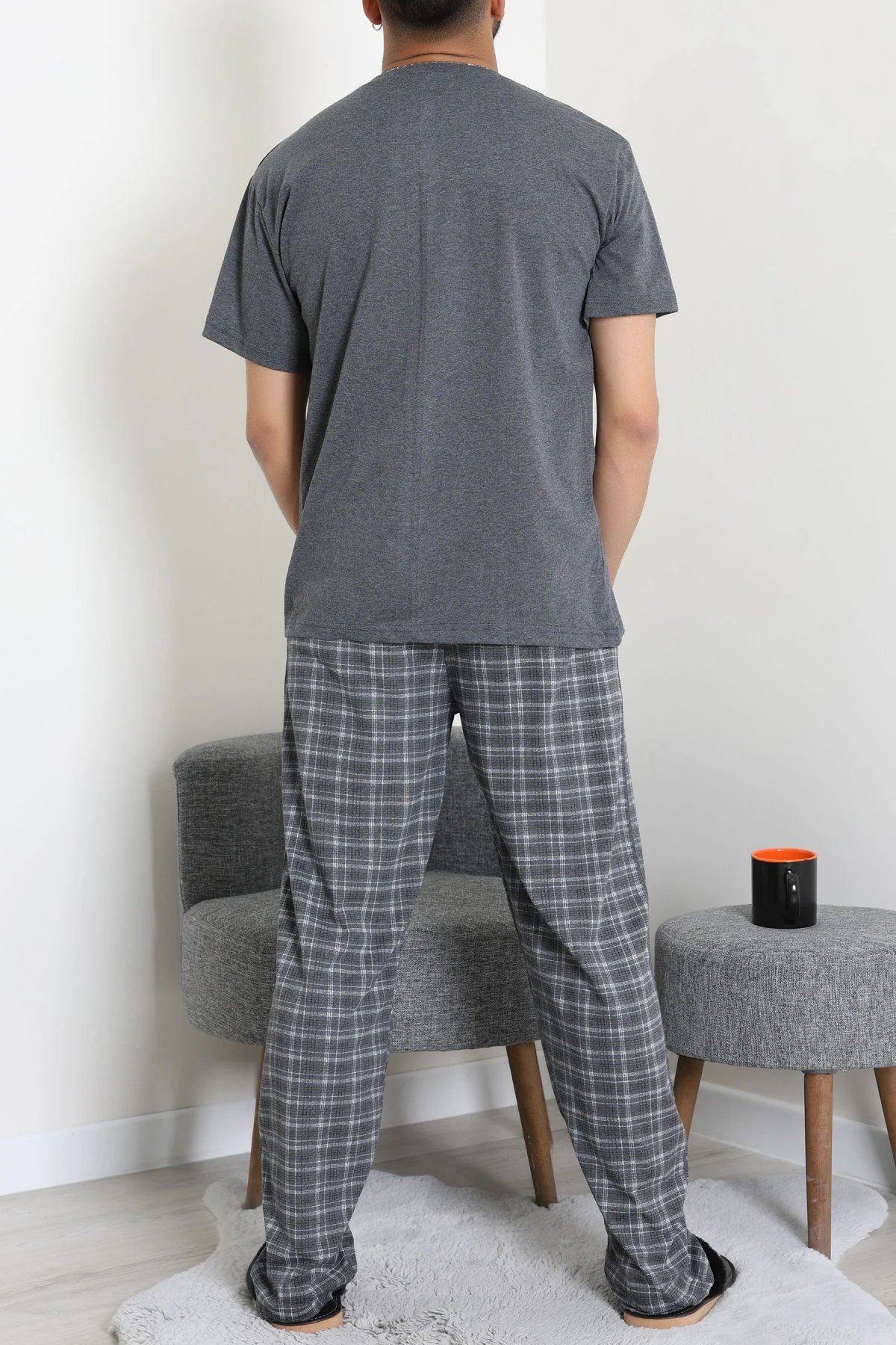 Süprem Ekose Erkek Pijama Takımı Füme - 41985.1048.