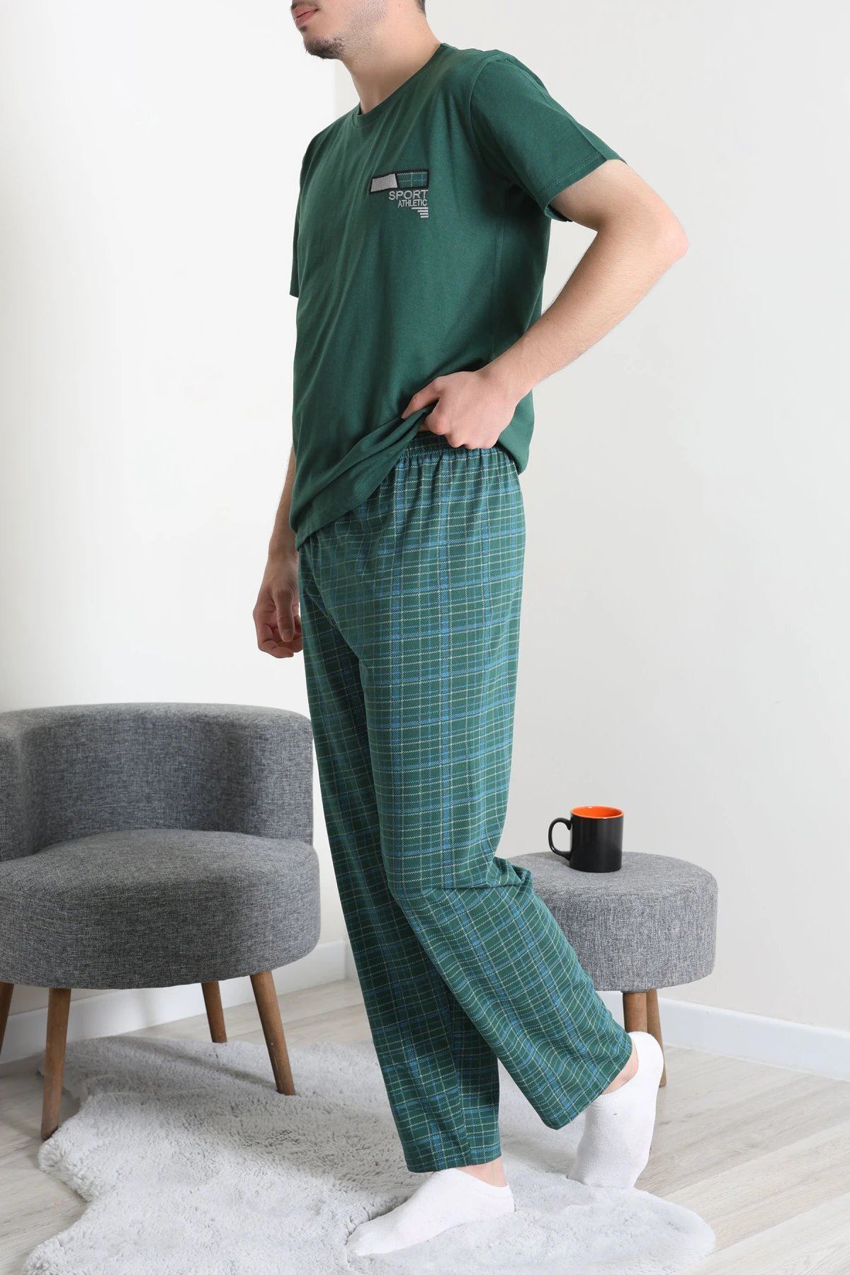 Kısa Kollu Erkek Pijama Takımı Koyuyeşil - 41985.1048.